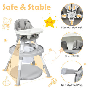 5-in-1 Baby Highchair with Height Adjustable and 2-Tier Tray Storage Busket-Gray view 8
