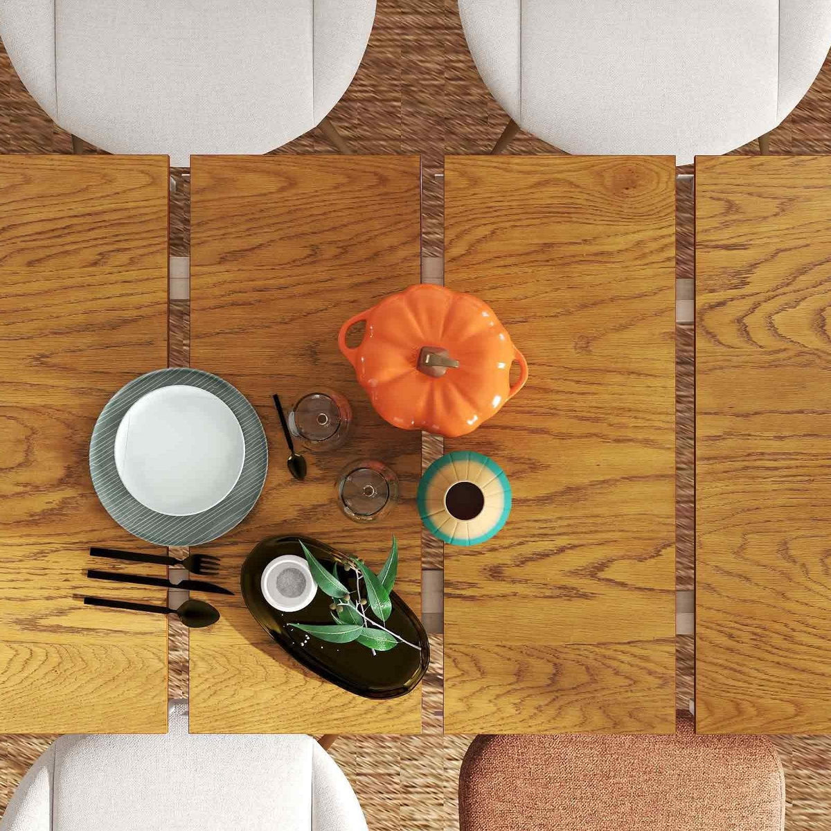 5-in-1 Complete Dining Room Set: Extendable Table, 4 Chairs, Electric Fireplace, Media Console & Bamboo Sideboard view 3