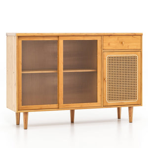 5-in-1 Complete Dining Room Set: Extendable Table, 4 Chairs, Electric Fireplace, Media Console & Bamboo Sideboard view 6