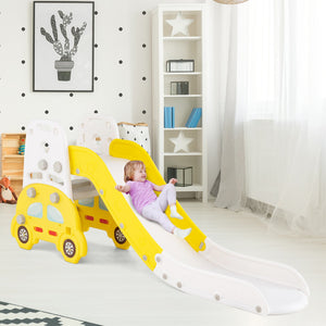 5 in 1 Convertible Toddler Slide Set Kids Art Easel with Stool and Book Rack-Yellow view 2