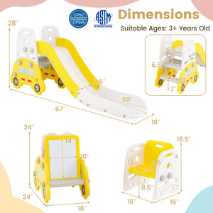 5 in 1 Convertible Toddler Slide Set Kids Art Easel with Stool and Book Rack-Yellow view 5