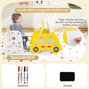 5 in 1 Convertible Toddler Slide Set Kids Art Easel with Stool and Book Rack-Yellow view 7