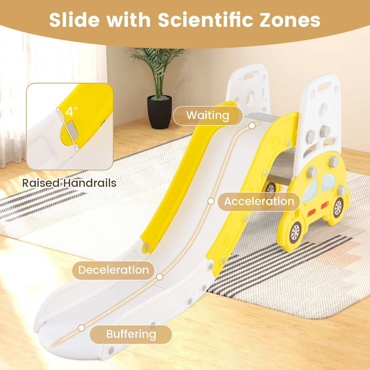 5 in 1 Convertible Toddler Slide Set Kids Art Easel with Stool and Book Rack-Yellow view 8