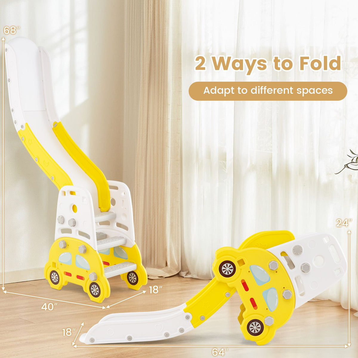 5 in 1 Convertible Toddler Slide Set Kids Art Easel with Stool and Book Rack-Yellow view 9