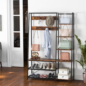 5-in-1 Entryway Hall Tree with Storage Bench with 9 Hooks-Rustic Brown view 2