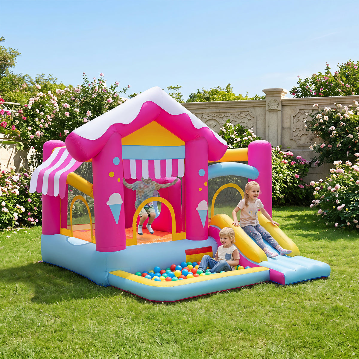 5-in-1 Inflatable Bounce House with Tunnel for Kids Ages 3-12 view 2