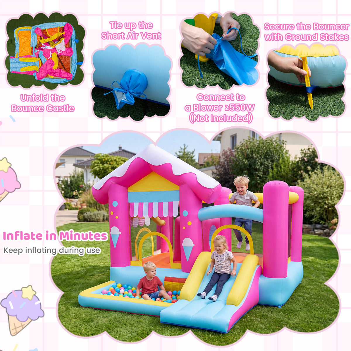 5-in-1 Inflatable Bounce House with Tunnel for Kids Ages 3-12 view 6