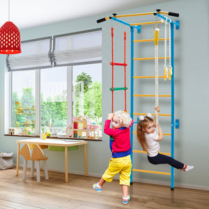 7 In 1 Kids Indoor Gym Playground Swedish Wall Ladder for Solid Wall-Yellow view 2