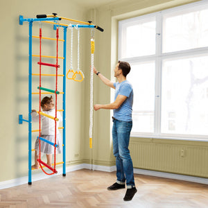 7 In 1 Kids Indoor Gym Playground Swedish Wall Ladder for Solid Wall-Yellow view 3
