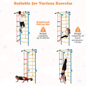 7 In 1 Kids Indoor Gym Playground Swedish Wall Ladder for Solid Wall-Yellow view 4