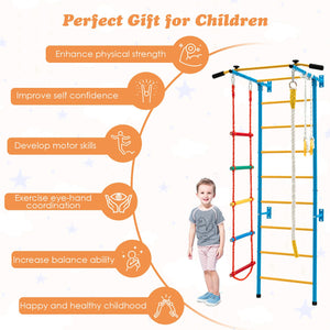 7 In 1 Kids Indoor Gym Playground Swedish Wall Ladder for Solid Wall-Yellow view 6