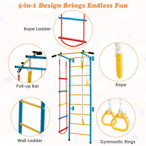 7 In 1 Kids Indoor Gym Playground Swedish Wall Ladder for Solid Wall-Yellow view 7