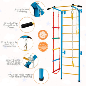 7 In 1 Kids Indoor Gym Playground Swedish Wall Ladder for Solid Wall-Yellow view 8
