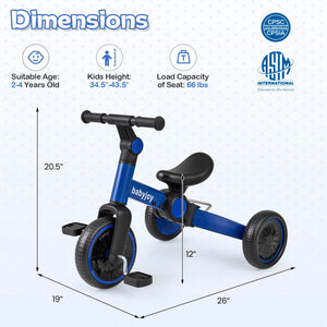 5-In-1 Toddler Bike Kids Balance Bike with Removable Pedals-Blue view 5