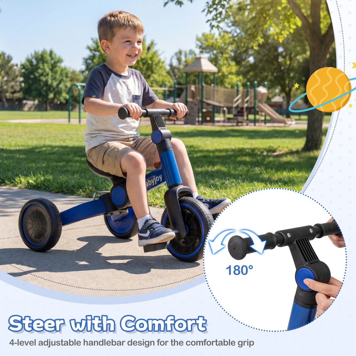 5-In-1 Toddler Bike Kids Balance Bike with Removable Pedals-Blue view 7