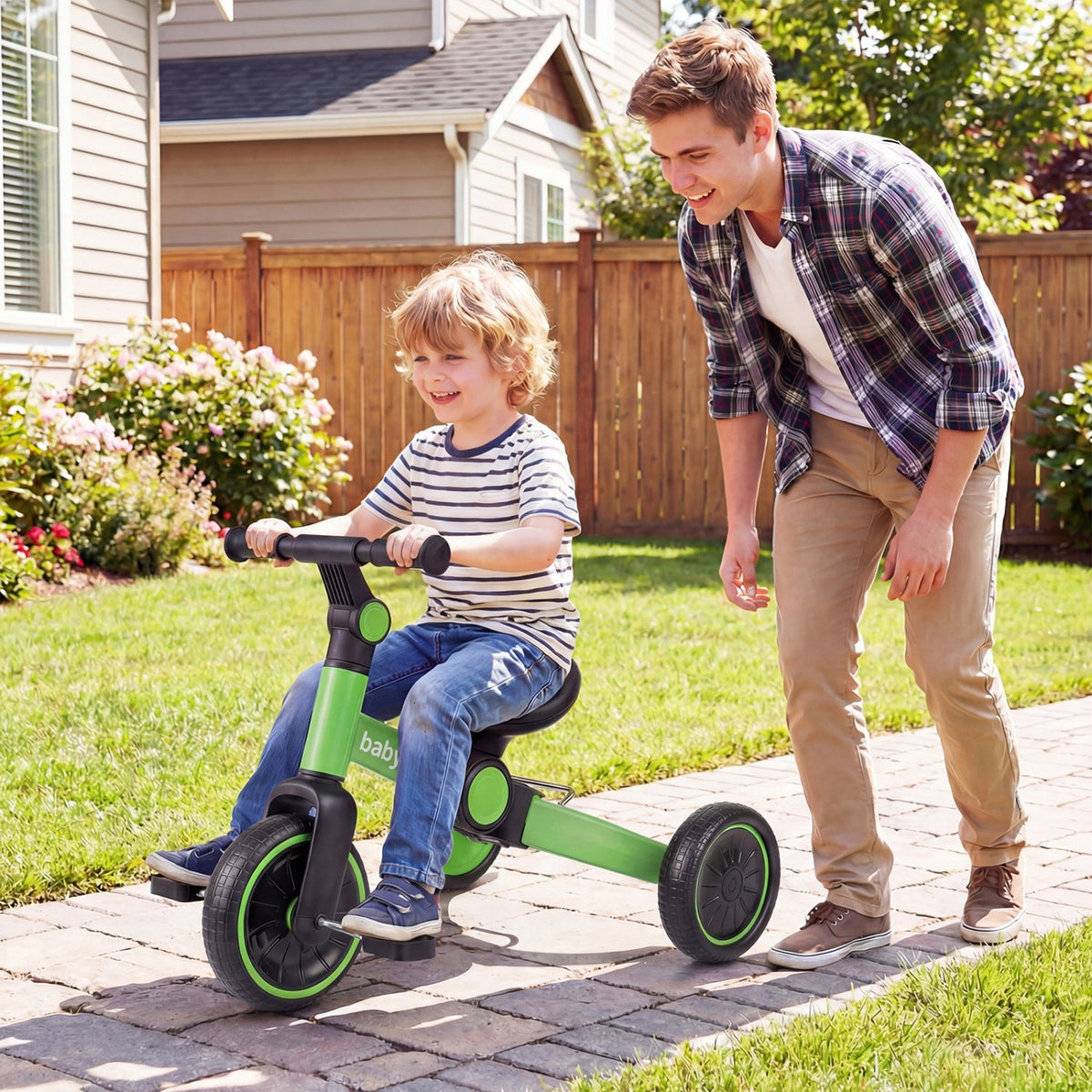 5-In-1 Toddler Bike Kids Balance Bike with Removable Pedals-Green view 3