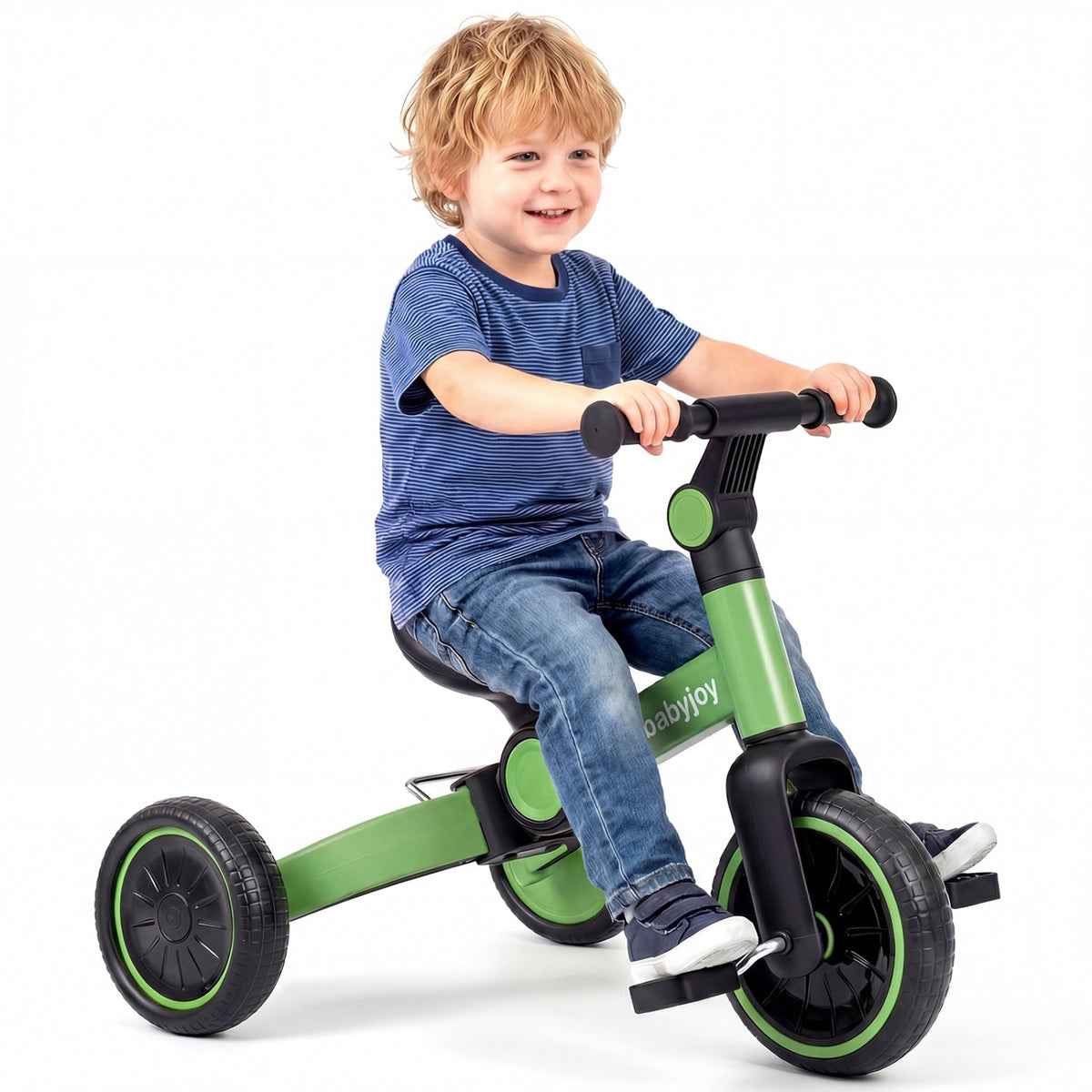 5-In-1 Toddler Bike Kids Balance Bike with Removable Pedals-Green view 4