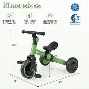 5-In-1 Toddler Bike Kids Balance Bike with Removable Pedals-Green view 5