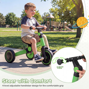 5-In-1 Toddler Bike Kids Balance Bike with Removable Pedals-Green view 7
