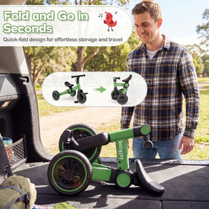 5-In-1 Toddler Bike Kids Balance Bike with Removable Pedals-Green view 9