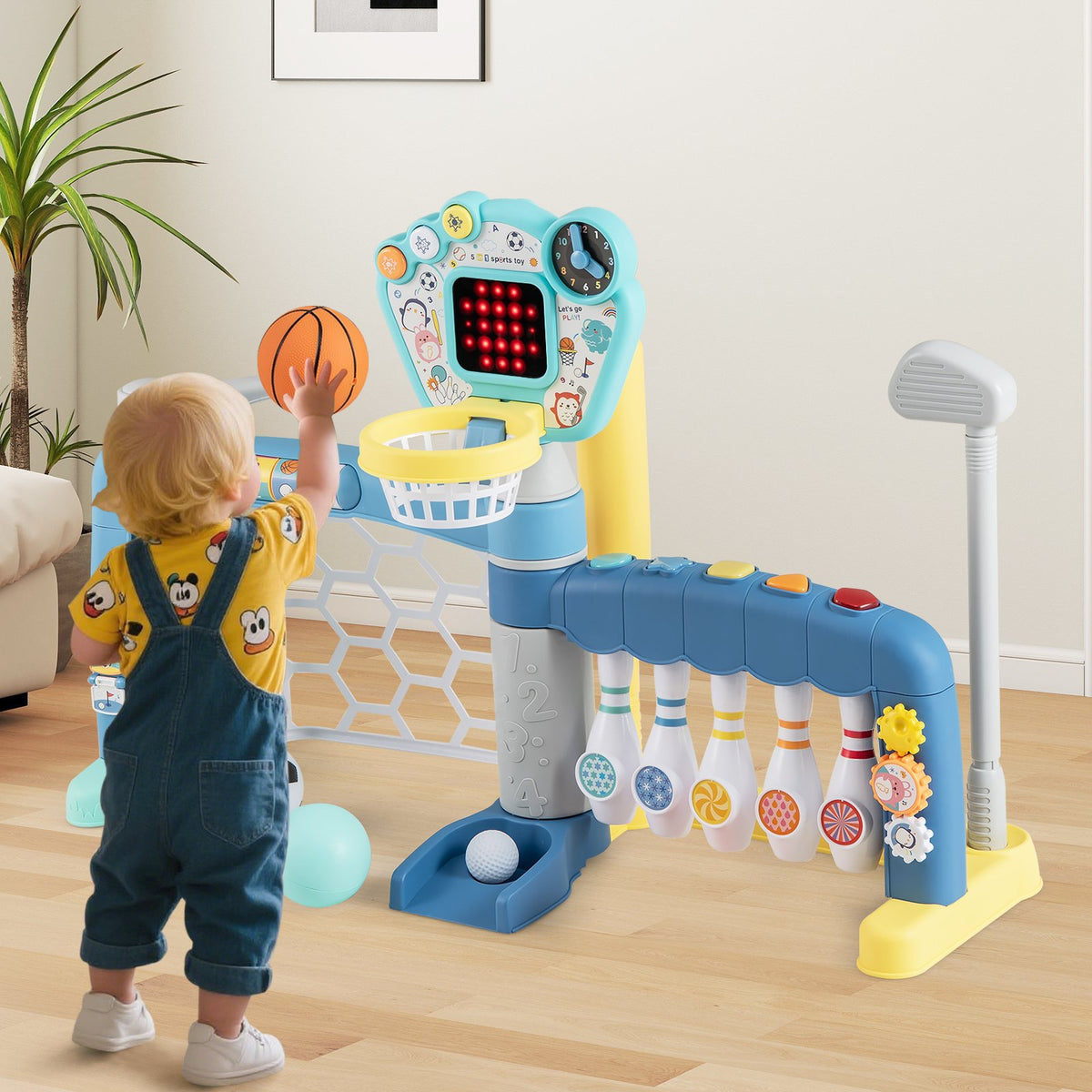 5 in 1 Toddler Sports Toy with Adjustable Basketball Hoop for Baby Boys Girls 18 Months+ view 2