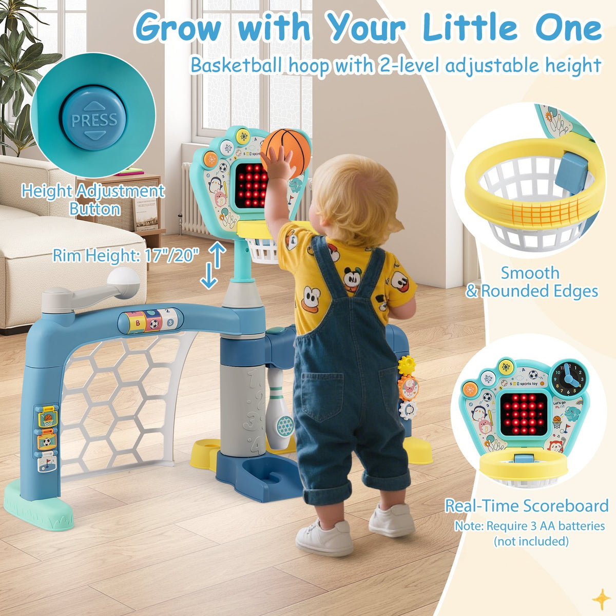 5 in 1 Toddler Sports Toy with Adjustable Basketball Hoop for Baby Boys Girls 18 Months+ view 6