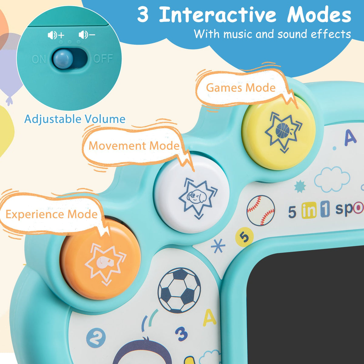 5 in 1 Toddler Sports Toy with Adjustable Basketball Hoop for Baby Boys Girls 18 Months+ view 7