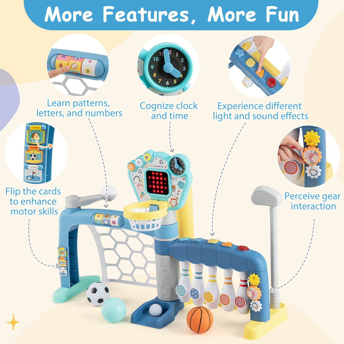 5 in 1 Toddler Sports Toy with Adjustable Basketball Hoop for Baby Boys Girls 18 Months+ view 8