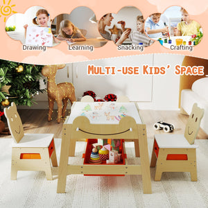 5-in-1 Toddler Table and 2 Chairs Cute Art Desk Set with Reversible Chalkboard Whiteboard-Natural view 9