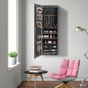 Door Hanging Mirror Jewelry Armoire with Full Length Mirror and 6 Drawers-Coffee view 2