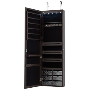 Door Hanging Mirror Jewelry Armoire with Full Length Mirror and 6 Drawers-Coffee view 4