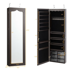 Door Hanging Mirror Jewelry Armoire with Full Length Mirror and 6 Drawers-Coffee view 5