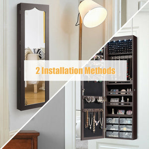 Door Hanging Mirror Jewelry Armoire with Full Length Mirror and 6 Drawers-Coffee view 7