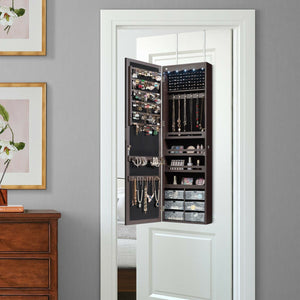 Door Hanging Mirror Jewelry Armoire with Full Length Mirror and 6 Drawers-Coffee view 8