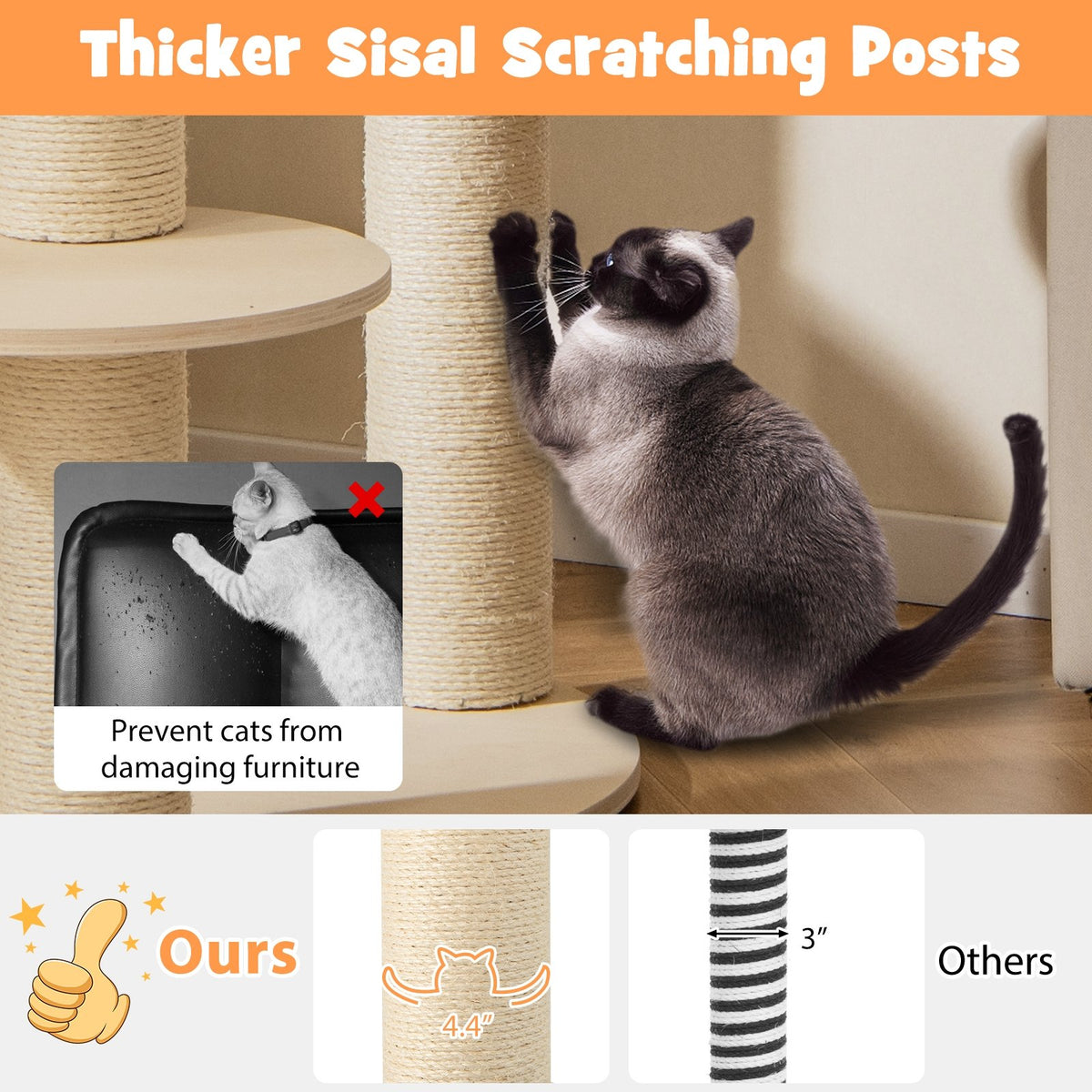 5-level Wooden Cat Tree with Padded Perch Non-woven Hammock-Gray view 8