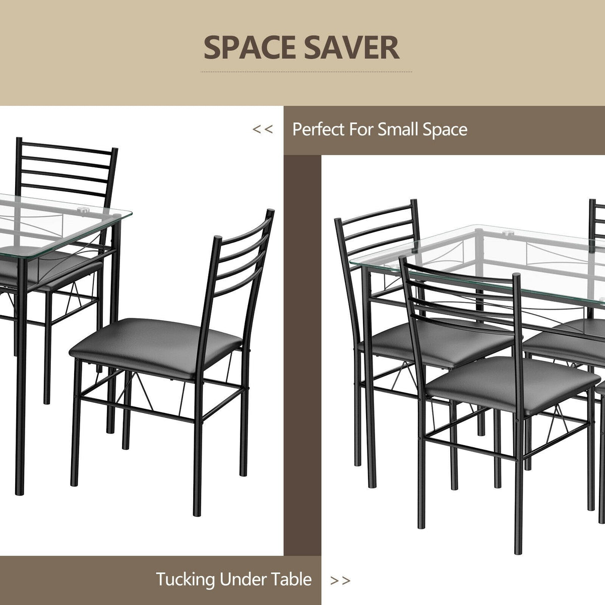 5 Pieces Dining Set with Tempered Glass Top Table and 4 Upholstered Chairs view 5
