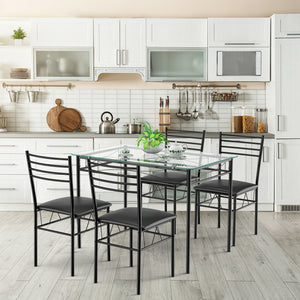 5 Pieces Dining Set with Tempered Glass Top Table and 4 Upholstered Chairs view 6