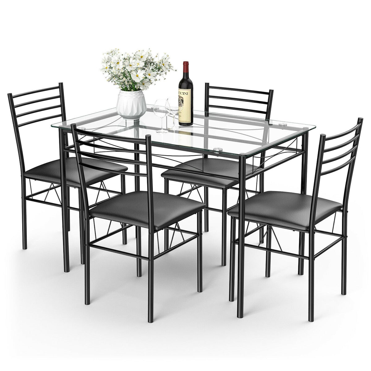 5 Pieces Dining Set with Tempered Glass Top Table and 4 Upholstered Chairs view 7