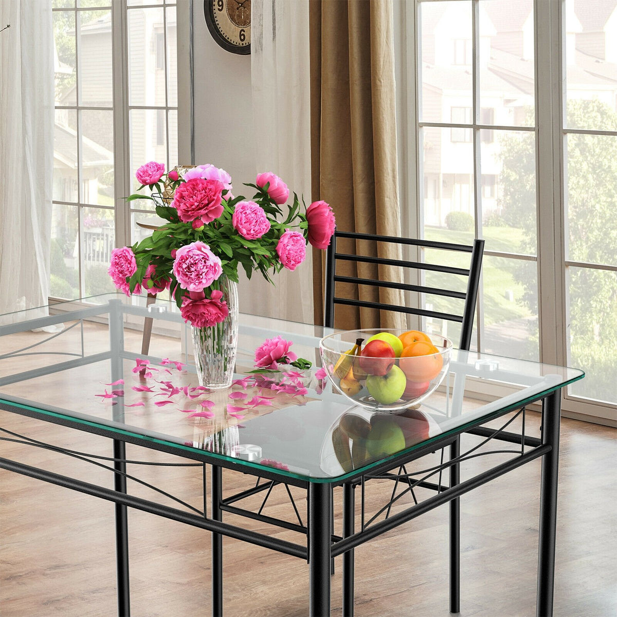 5 Pieces Dining Set with Tempered Glass Top Table and 4 Upholstered Chairs view 8