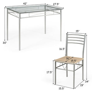 5 Pieces Dining Set Glass Table and 4 Chairs view 6