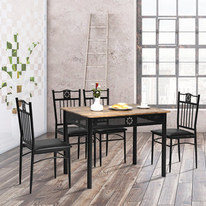 5 Pcs Dining Set Wood Metal Table and 4 Chairs with Cushions-Black view 3