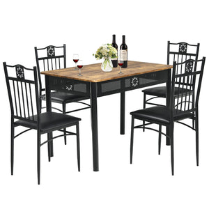 5 Pcs Dining Set Wood Metal Table and 4 Chairs with Cushions-Black view 4