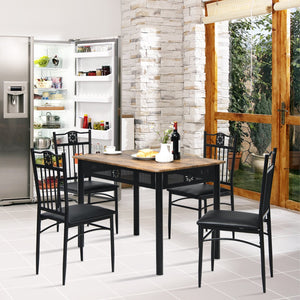 5 Pcs Dining Set Wood Metal Table and 4 Chairs with Cushions-Black view 6