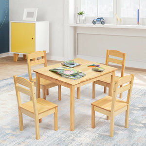 5 Pieces Kids Pine Wood Table Chair Set-Natural view 2
