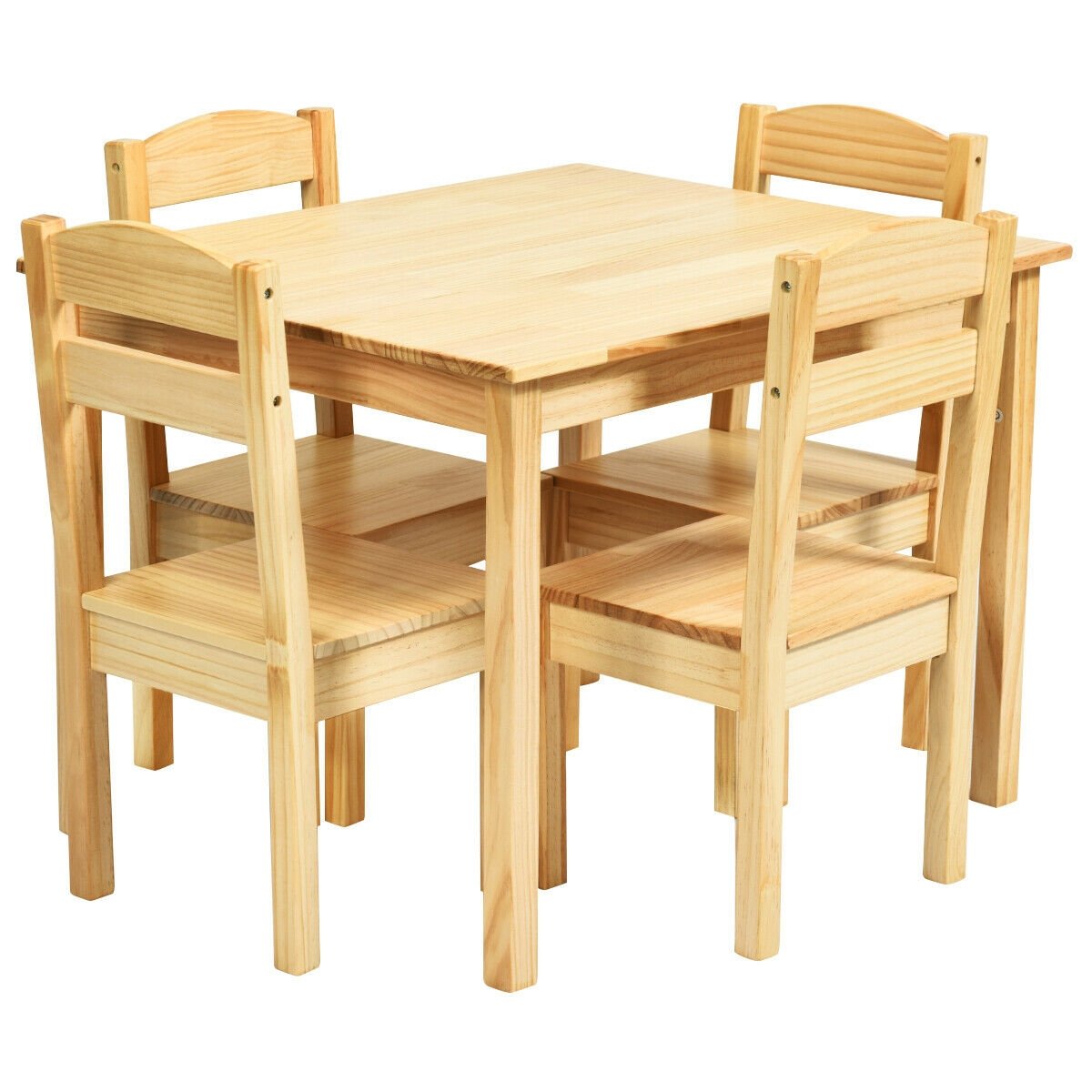 5 Pieces Kids Pine Wood Table Chair Set-Natural view 4