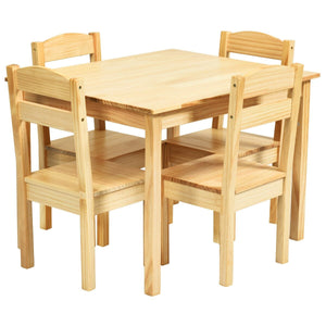 5 Pieces Kids Pine Wood Table Chair Set-Natural view 4