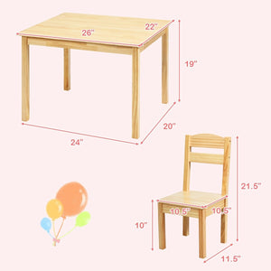 5 Pieces Kids Pine Wood Table Chair Set-Natural view 5