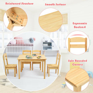 5 Pieces Kids Pine Wood Table Chair Set-Natural view 8