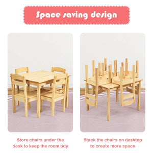 5 Pieces Kids Pine Wood Table Chair Set-Natural view 9
