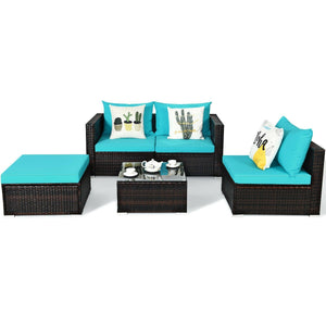 5 Pieces Patio Rattan Furniture Set with Coffee Table-Turquoise view 4